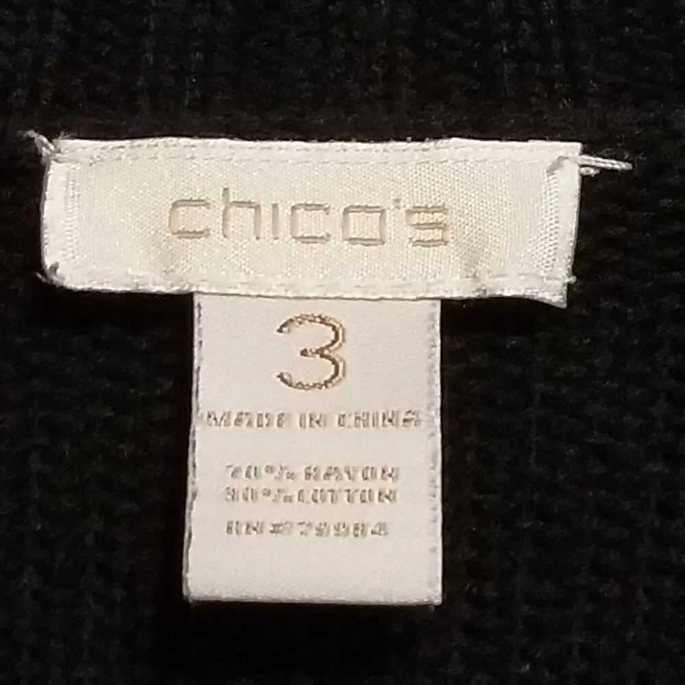 Chicos 3 (XL) Cardigan Black Sleeveless Pockets Knit Academia Office Lagenlook
